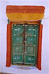 Painted window, Barmer, Rajasthan, India, Asia