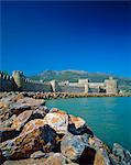 Walls and towers of Mamure Kalesi on the Mediterranean sea, Anamur, Turkey