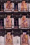 Frescoes at the Plaza Mayor on buildings of the 17th century, Madrid, Spain, Europe