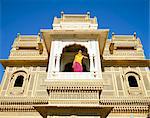 Jain priest and Jain temple, Amar Sagar, near Jaisalmer, Rajasthan state, India, Asia