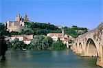 St. Nazaire cathedral and the old town on the borders of the Orb River, town of Beziers, Herault, Languedoc Roussillon, France, Europe