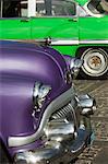 Purple and green cars,Havana,Cuba,West Indies,Central America