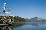 Mount Fuji and pirate ship,lake Ashi (Ashiko),Hakone,Kanagawa prefecture,Japan,Asia