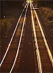 Two people walking on railroad tracks