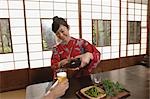 Woman in Kimono Pouring Beer