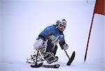 Amputee Competing In Ski Slalom