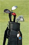 Golf bag with assorted clubs