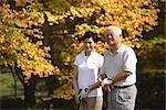 Front view of golfers standing together