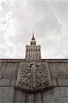 Polish National Emblem and Palace of Culture and Science, Warsaw, Poland