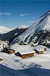 Huts, Hintertux glacier, Mayrhofen ski resort, Zillertal Valley, Austrian Tyrol, Austria, Europe