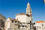 Diocletians Palace Roman ruins, cathedral tower, UNESCO World Heritage Site, Old Town, Split, Dalmatia Coast, Croatia, Europe