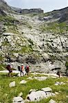 Hiking trail and hikers in the Canon de Anisclo (Anisclo Canyon), Ordesa y Monte Perdido National Park, Aragon, Spain, Europe