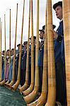 Alphorn players, Unspunnen Bicentenary festival, Interlaken, Jungfrau region, Switzerland, Europe