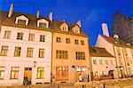 Pastel coloured buildings lit up at night, Old Town, UNESCO World Heritage Site, Riga, Latvia, Baltic States, Europe