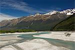 Mountain scenery along the Dart River in Mount Aspiring National Park, Otago, South Island, New Zealand, Pacific