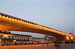 The City Walls built during the first reign of Hongwu the first emperor of the Ming dynasty, rise above Xi'an train station, Xian City, Shaanxi Province, China, Asia