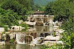 Waterfall feature at Beijing Botanical Gardens, Beijing, China, Asia