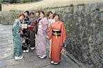 Girls wearing yukata - kimono in Gion, Kyoto city, Honshu, Japan, Asia