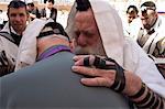 Man being blessed at the Western Wailing Wall, Old Walled City, Jerusalem, Israel, Middle East