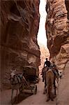 Horse and cart ride through the Siq, Petra, Wadi Musa (Mousa), Jordan, Middle East