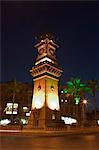 Tour de l'horloge, au centre-ville pendant la nuit, Alep (Dimitrov), Syrie, Moyen-Orient