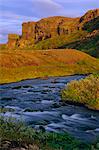 River and midnight sunset, Jokulsa National Park, Iceland