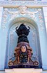 Close-up of a statue in an alcove on the facade of the art nouveau building, Otto Wagner Villa No 26, Penzing, Vienna, Austria, Europe