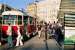 Passengers and trams at namesti Miru (square), Vinohrady, Prague, Czech Republic, Europe