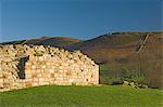 Coins arrondis de Fort mur, règlement et fort de Vindolanda, Roman Wall Sud, patrimoine mondial de l'UNESCO, Northumbria, Angleterre, Royaume-Uni, Europe