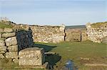 Milecastle 37, with remains of arched gateway, leading out on north side to a steep drop, Roman Wall west of Housesteads, UNESCO World Heritage Site, Northumbria, England, United Kingdom, Europe