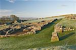 Part of Housesteads Roman Fort looking west, Hadrians Wall, UNESCO World Heritage Site, Northumbria, England, United Kingdom, Europe