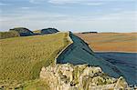 Blick nach Westen vom Könige Hill, Housesteads Wood, Hotbank und Cuddy Crags, Hadrianswall, UNESCO Weltkulturerbe, Northumbria, England, Vereinigtes Königreich, Europa