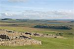 Looking south from Housesteads Roman Fort to Grindon Lough, Hadrians Wall, UNESCO World Heritage Site, Northumbria, England, United Kingdom, Europe