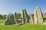 Chambered cairn at Cairnholy, the area in front of the wall and Sentinel Stones is believed to have been for worship or communal purposes, near Creetown, Dumfries and Galloway, Scotland, United Kingdom, Europe