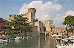 The harbour and castle at Sermione, Lake Garda, Lombardy, Italy, Europe