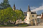 Schloss garden and gatetower, Schengen, Moselle wine route, Luxembourg, Europe
