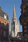 La tour et la fonte de fer spire de 1876 du cathédrale Notre Dame, Rouen, Haute-Normandie, France, Europe