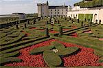 Partie de la grande fleur et les jardins potagers, château de Villandry, patrimoine mondial de l'UNESCO, Indre-et-Loire, vallée de la Loire, France, Europe