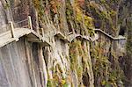 Footpath along rock face, Xihai (West Sea) Valley, Mount Huangshan (Yellow Mountain), UNESCO World Heritage Site, Anhui Province, China, Asia