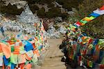 Prière drapeaux, réserve naturelle de Yading, Province du Sichuan, Chine, Asie