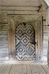Door detail, traditional Latvian barn from the Kurzeme region, Latvian Open Air Ethnographic Museum (Latvijas etnografiskais brivdabas muzejs), near Riga, Latvia, Baltic States, Europe