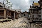 Araisi lac Fortress, reconstruction d'un village de l'âge du fer au milieu du lac, près de Cesis, Parc National de Gauja, en Lettonie, pays baltes, Europe