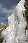 Frozen waterfall, Bilsdale in winter, North York Moors National Park, North Yorkshire, England, United Kingdom, Europe
