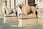 Duomo's facade with two lion statues, Parma, Emilia Romagna, Italy, Europe