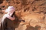 Rock engravings, Messak Mellet, Southwest desert, Libya, North Africa, Africa