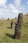 Carrière de moai, Ranu Raraku volcan, patrimoine mondial de l'UNESCO, l'île de Pâques (Rapa Nui), Chili, Amérique du Sud