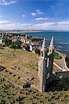 Ruins of St. Andrews cathedral, dating from the 14th century, graveyard and town, St. Andrews, Fife, Scotland, United Kingdom, Europe