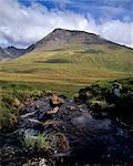 Glen Brittle with Allt Coir a Mhadaidh stream and Sgurr Thuilm, 881m, Black Cuillins, Isle of Skye, Inner Hebrides, Scotland, United Kingdom, Europe