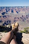 Woman looking over Grand Canyon, Grand Canyon National Park, UNESCO World Heritage Site, Arizona, United States of America, North America