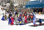 Children learning to ski at Lionshead Village, Vail Ski Resort, Rocky Mountains, Colorado, United States of America, North America